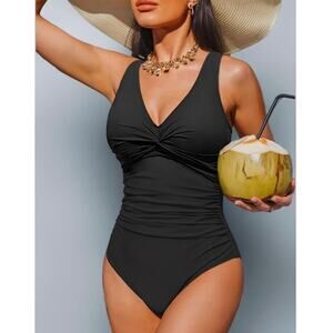 Holipick Women Black One Piece Swimsuit Tummy Control Ruched XL NWT